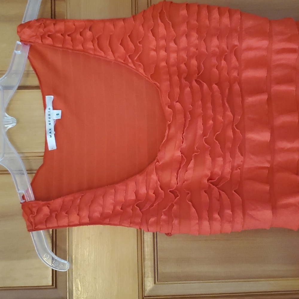Max Studio‎ Layered Ruffle Red Orange Tank Top Size Small - Picture 4 of 6